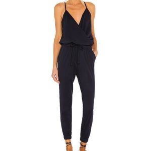 Bobi Jersey tie waist V-neck jumpsuit, navy NWOT